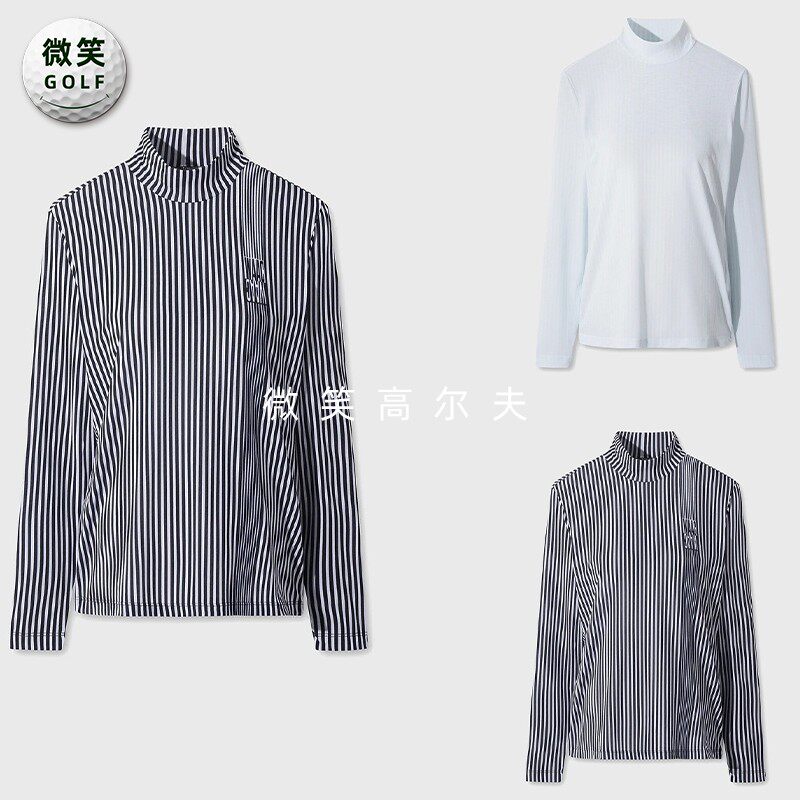 2026夏季新款韩国代购WAAC条纹图案高尔夫球服女士半高领长袖T恤
