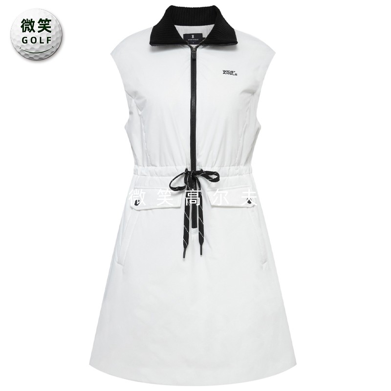 高尔夫女半拉链收腰夹棉连衣裙