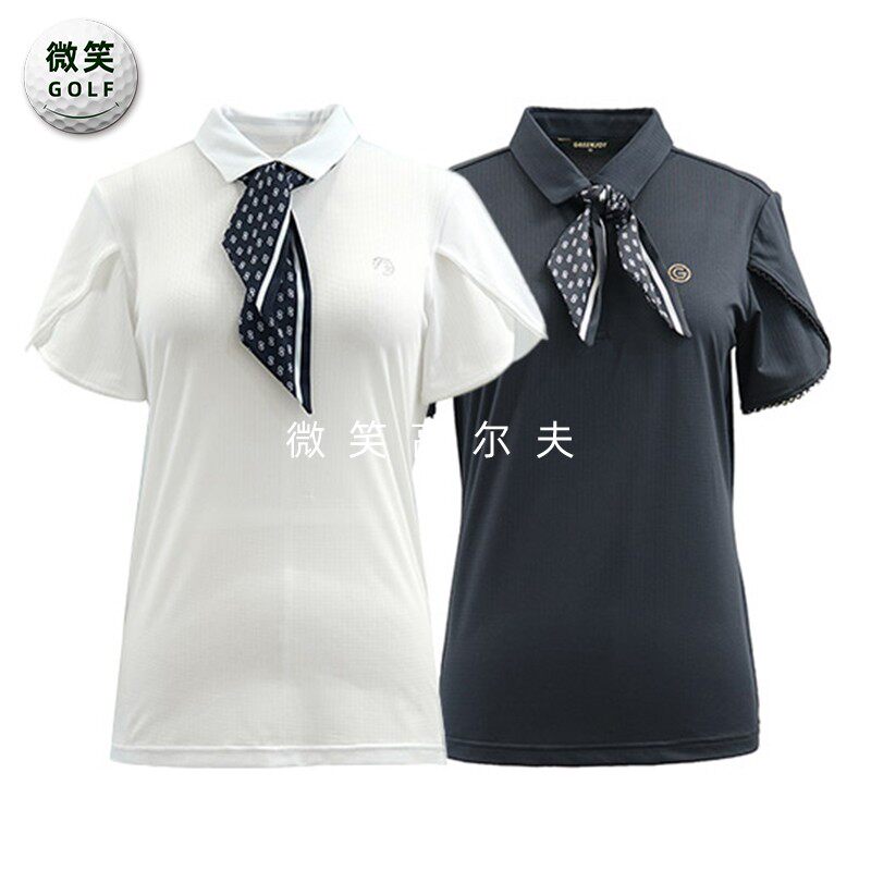 特价2025夏款韩国代购花瓣袖领结高尔夫球服女士运动短袖T恤GOLF