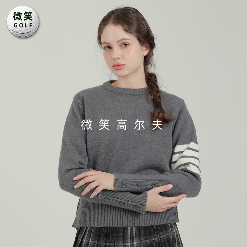 特价2025冬季新款韩国代购侧面纽扣防风高尔夫球服女士套头针织衫
