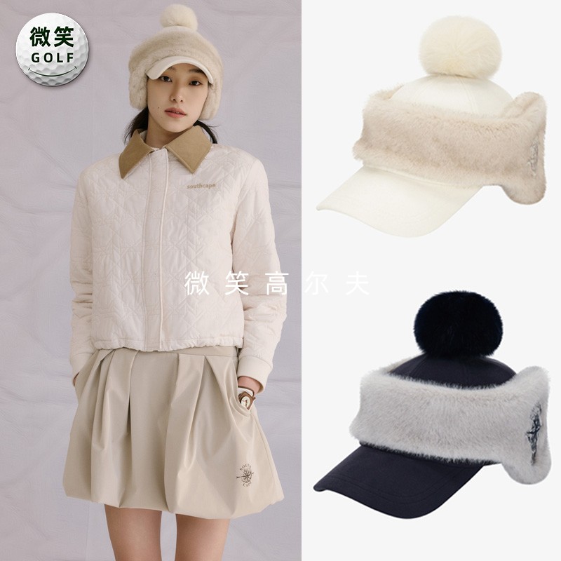 女高尔夫毛球毛绒护耳保暖棒球帽