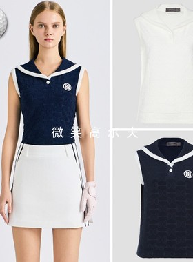 2025夏新品韩国代购GFOR*高尔夫女士水手领毛圈提花运动无袖T恤