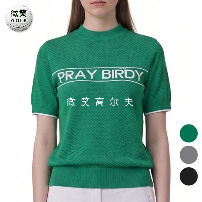 特价22026夏韩国代购紧身字母高尔夫球服女士运动透气短袖针织衫
