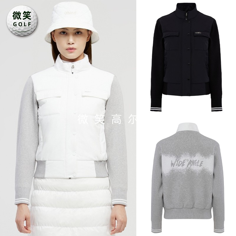 高尔夫女立领夹棉拼接针织外套