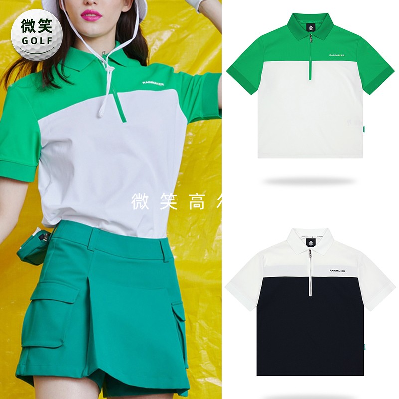 特价2026夏款韩国代购半拉链拼色高尔夫球服女士宽松运动短袖T恤