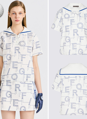 2025早秋新品韩国代购GFOR*高尔夫女士水手领泡泡纱运动短袖T恤衫