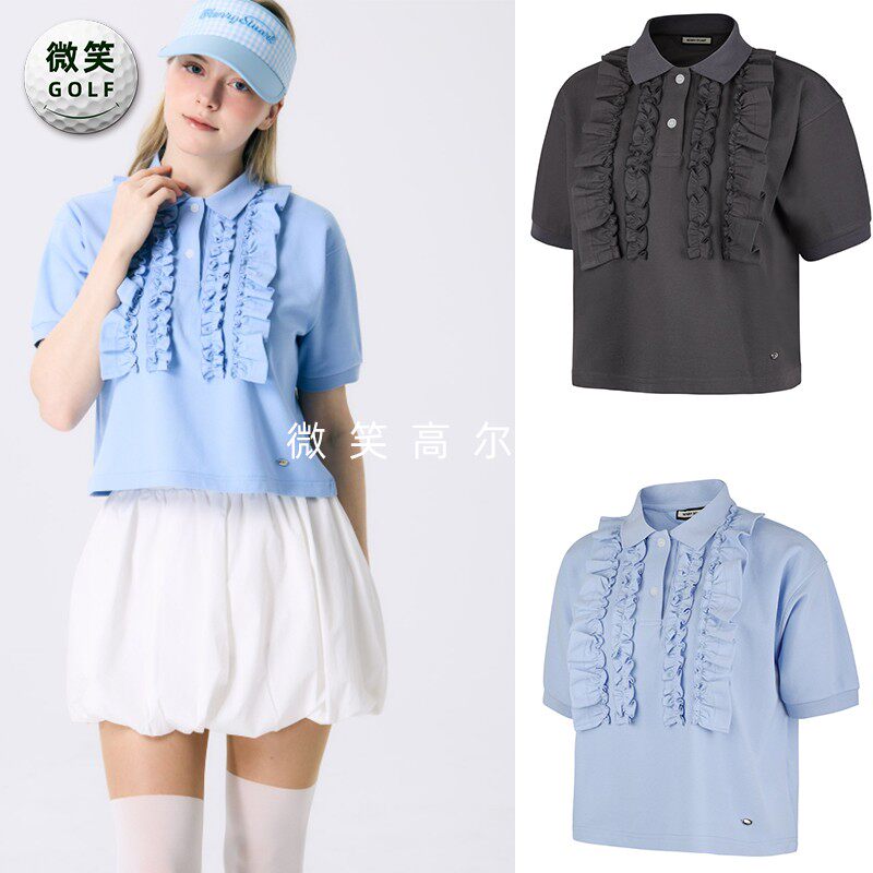 特价2026夏季新款韩国代购甜美荷叶边高尔夫球服女士短款短袖T恤