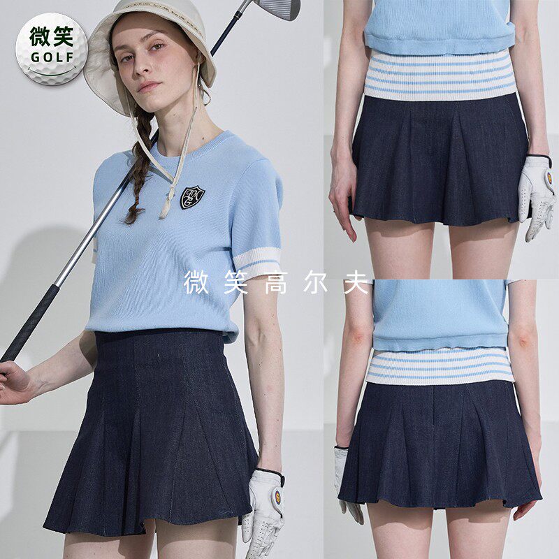 特价2026夏季新款韩国代购经典时尚高尔夫球服女士牛仔喇叭裙短裙