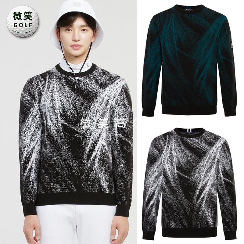 高尔夫男圆领图案羊毛混纺针织衫