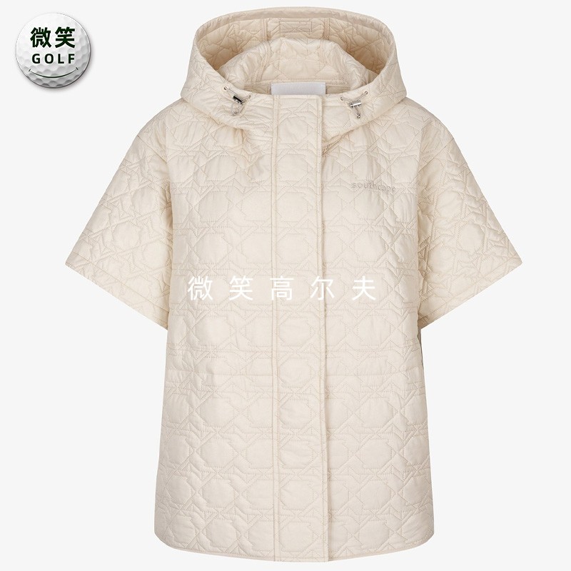 高尔夫女连帽绗缝短袖棉服外套