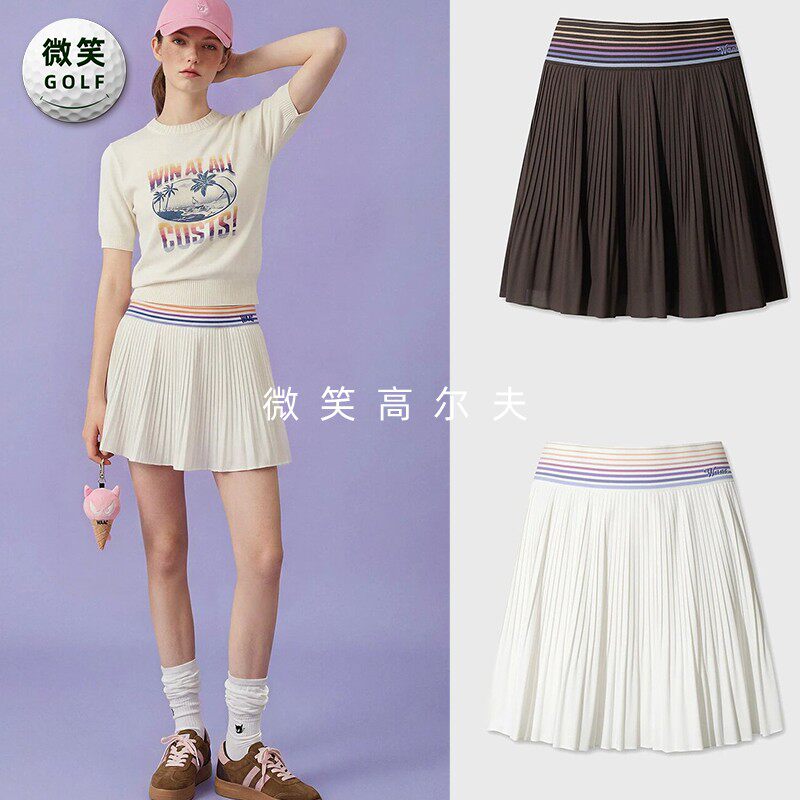 2026夏季新款韩国代购WAAC彩虹纹时尚高尔夫球服女士百褶裙短裙