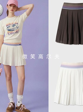 2026夏季新款韩国代购WAAC彩虹纹时尚高尔夫球服女士百褶裙短裙
