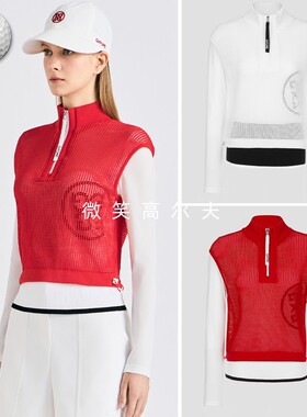 2025夏新品韩国代购GFOR*高尔夫女半拉链凉感防晒拼接网状针织衫