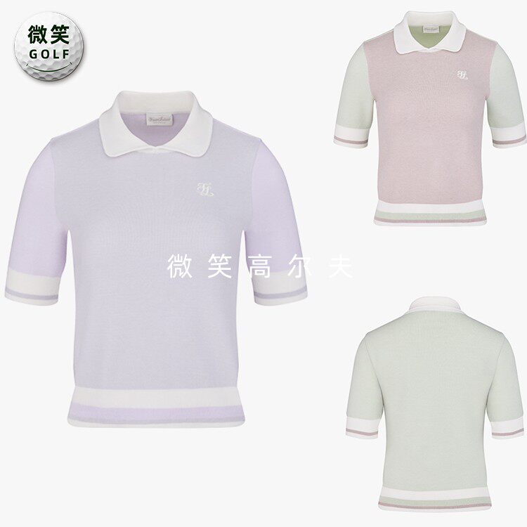 2025夏韩国代购FairLiar时尚配色高尔夫服装女露脐短袖针织衫GOLF图片