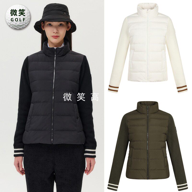高尔夫女高领针织袖拼接羽绒服