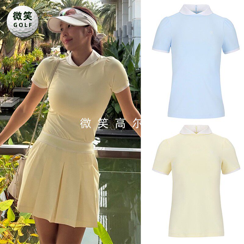 2026夏韩国代购FairLiar小翻领泡泡袖高尔夫服装女士运动短袖T恤
