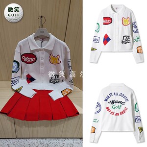 2026春新款韩国代购WAAC插图翻领高尔夫球服女士长袖针织开衫外套
