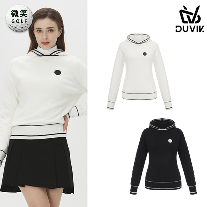 特价2025冬季新款韩国代购拼色连帽高尔夫球服女士防风长袖针织衫