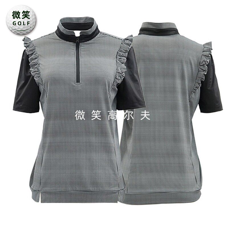特价2025夏季新款韩国代购木耳边格子高尔夫球服女士短袖T恤GOLF