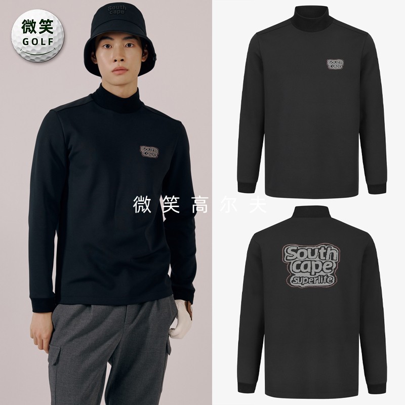 高尔夫男高领磨毛保暖长袖T恤