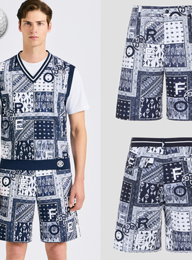 2025夏新品韩国代购GFOR*高尔夫男松紧腰图案泡泡纱凉感运动短裤