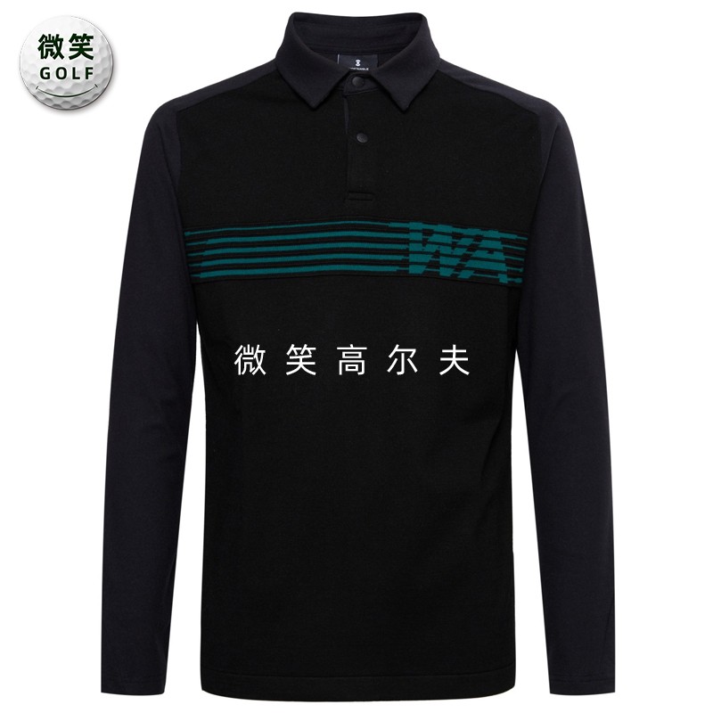 高尔夫男翻领提花保暖长袖T恤
