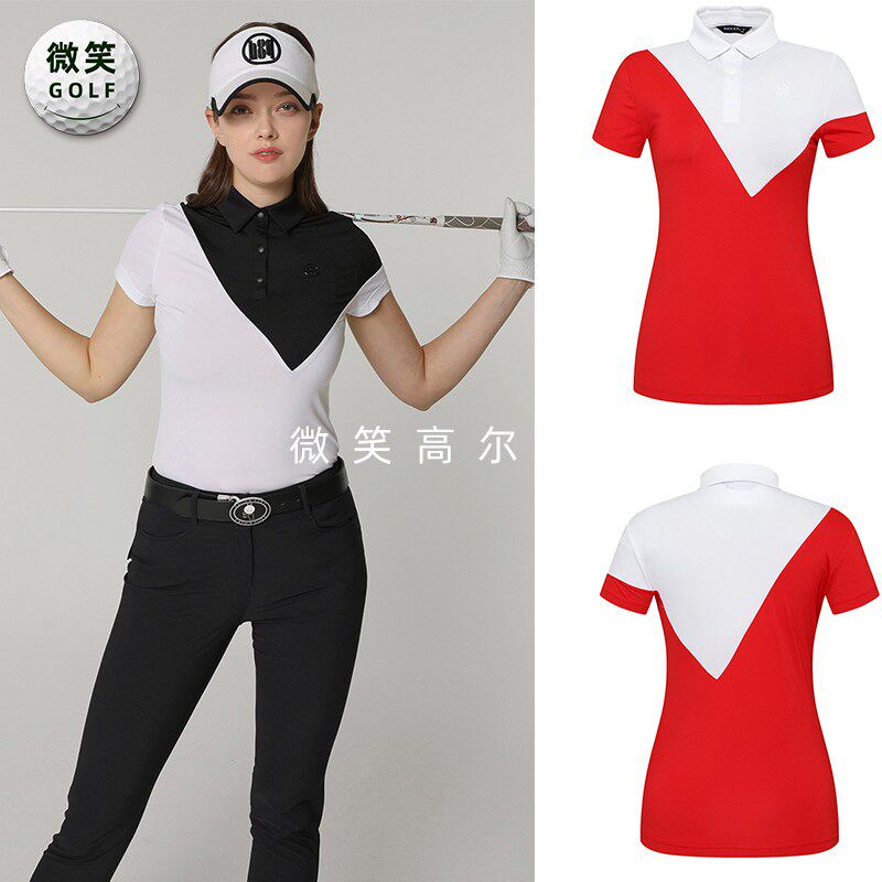 特价2025夏新款韩国代购拼色清爽高尔夫球服女士运动短袖T恤GOLF