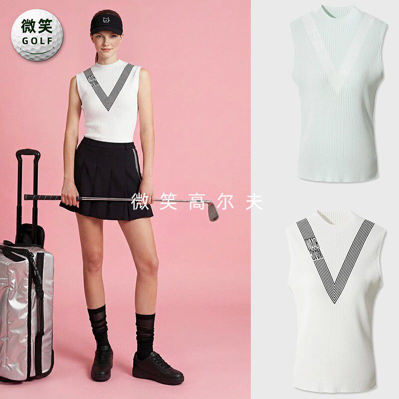 2026夏韩国代购WAAC显瘦V线条高尔夫球服女罗纹针织无袖上衣背心