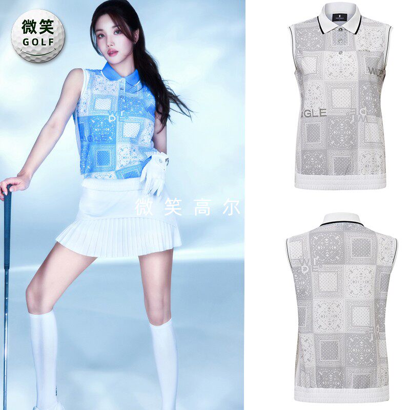 2026夏季新款韩国代购WANGLE印花冷感高尔夫服装女士时尚无袖T恤