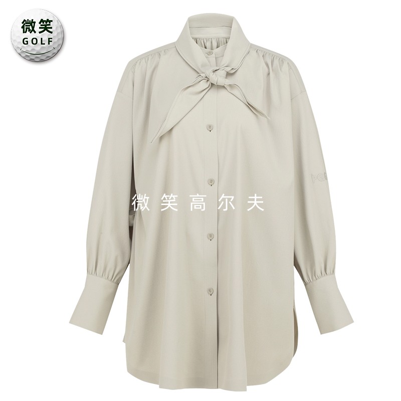 2024夏新品韩国代购PG*高尔夫女士领结宽松长款运动长袖衬衫上衣