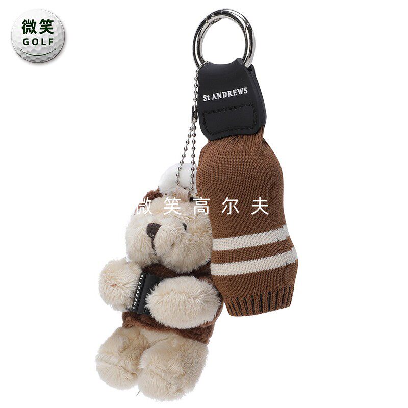 2025冬新韩国代购高尔夫女男马头泰迪熊运动毛绒针织小包球盒挂件