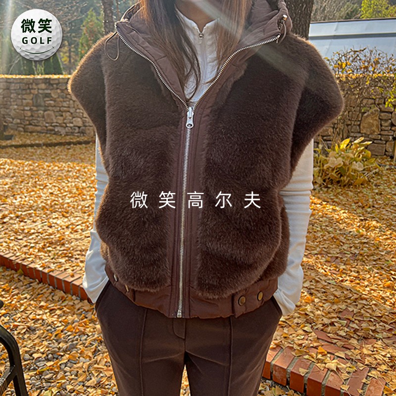 特价2025冬季新款韩国代购仿貂皮防水高尔夫球服女士连帽马甲坎肩