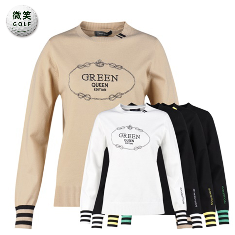 特价2025秋季新款韩国代购圆领条纹高尔夫球服女士长袖针织衫GOLF