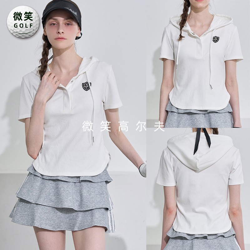 特价2026夏新款韩国代购收腰显瘦高尔夫球服女士连帽运动短袖T恤