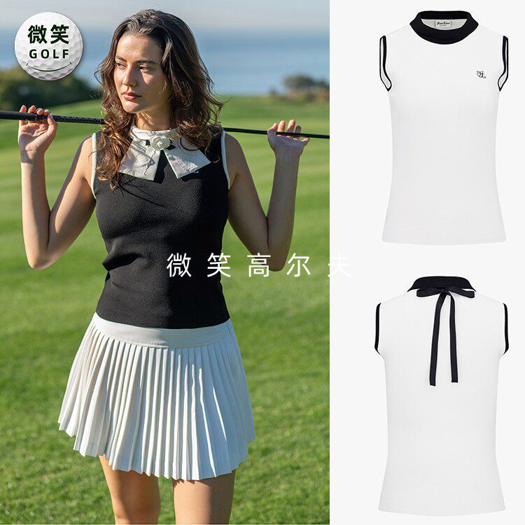 2025夏韩国代购FairLiar蝴蝶结可拆卸高尔夫服装女无袖针织衫GOLF