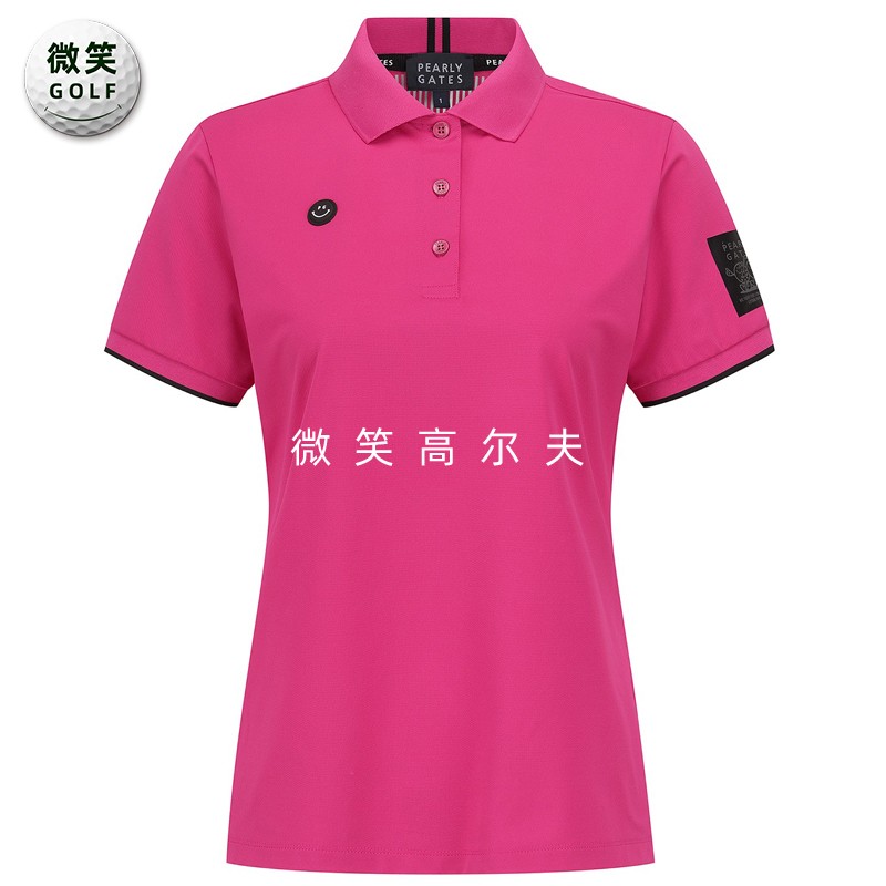 高尔夫女翻领笑脸修身短袖T恤