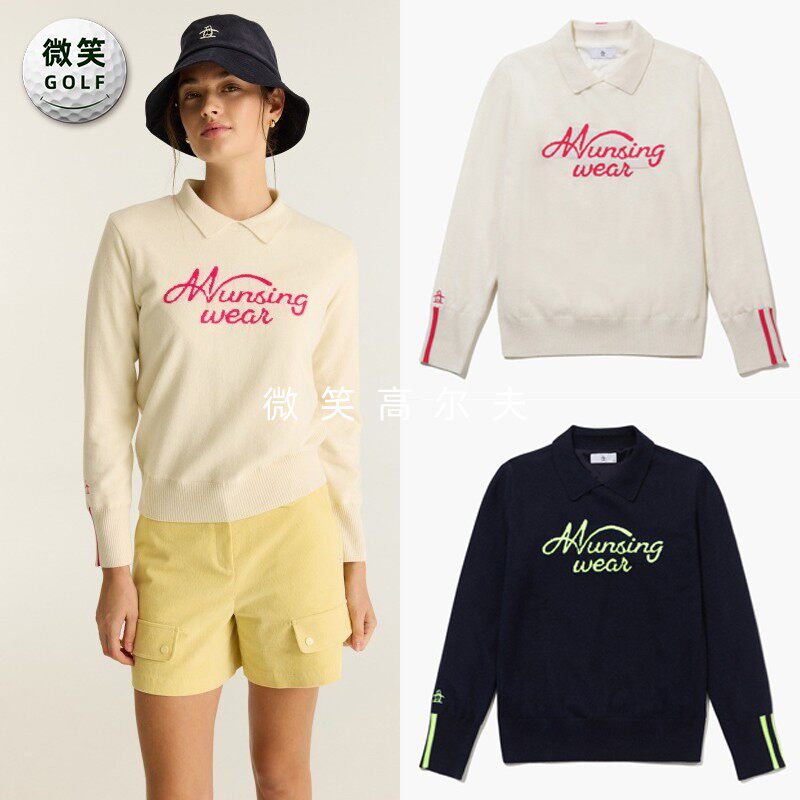 2025秋冬新品韩国代购MUNSINGWEAR高尔夫女士翻领防风运动针织衫