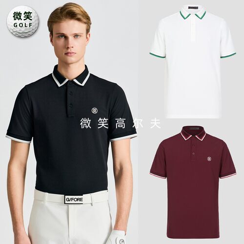 高尔夫男士翻领条纹运动短袖T恤