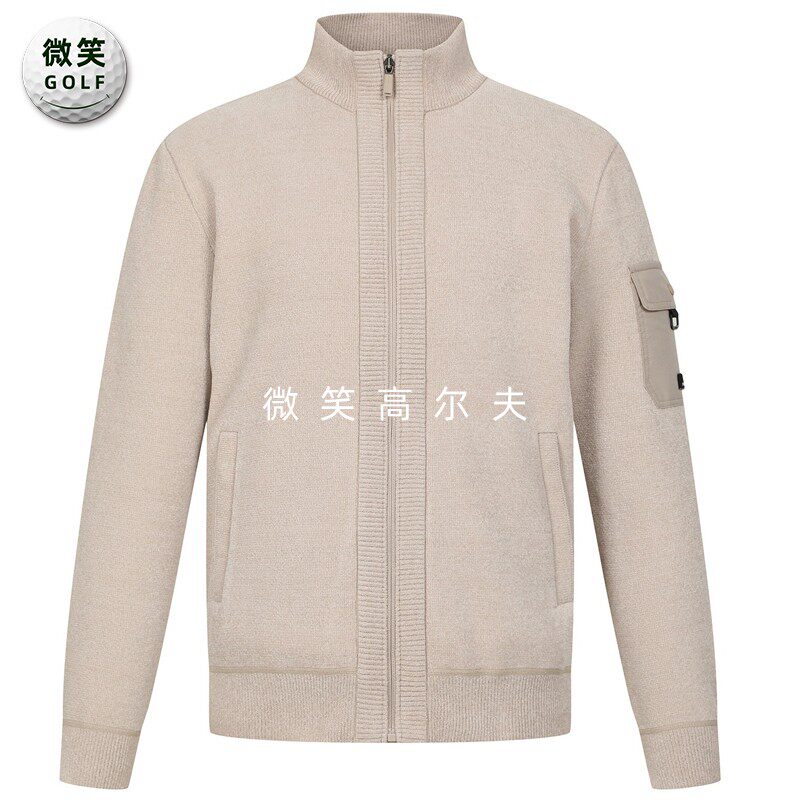 高尔夫男拉链抓绒针织开衫外套