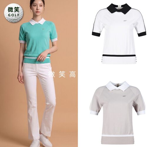 特价2026夏款韩国代购拼色翻领高尔夫球服女士时尚气质短袖针织衫