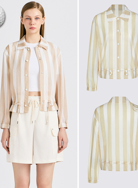 2025早秋新品韩国代购GFOR*高尔夫女士翻领条纹轻质衬衫夹克外套