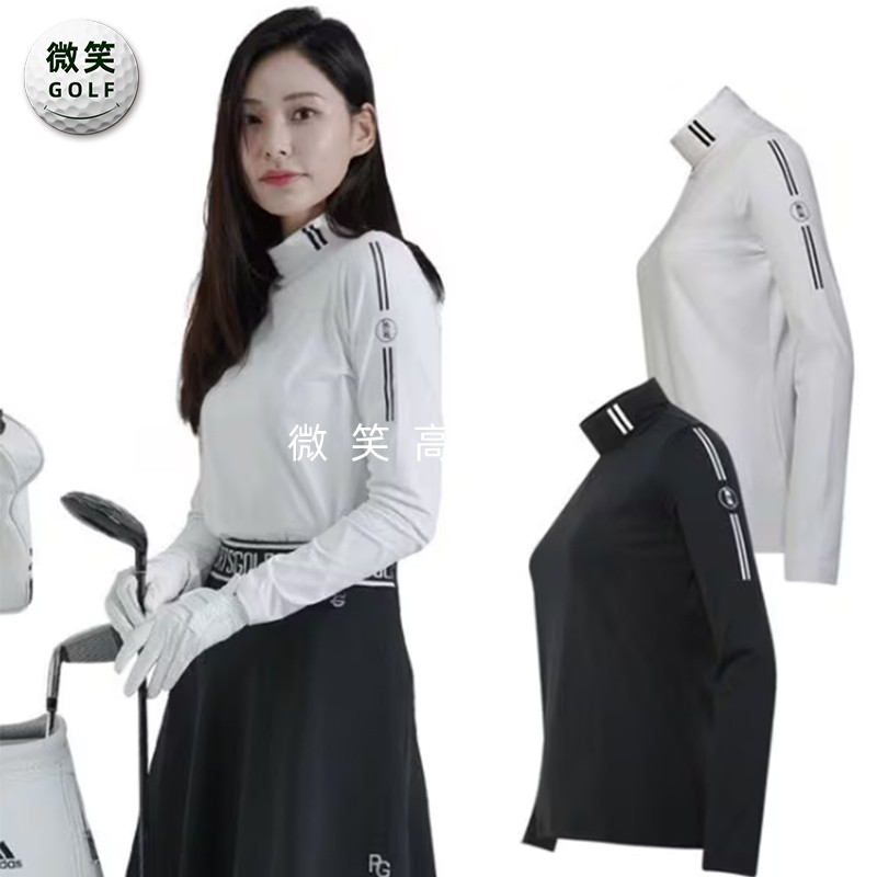 特价2025冬新款韩国代购双线休闲高尔夫球服女士高领运动长袖T恤