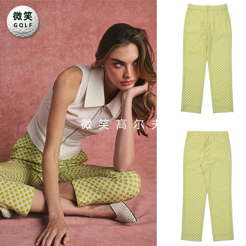 2025夏季新款韩国代购MALBO*清新格子高尔夫球服女士运动长裤GOLF