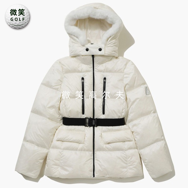 高尔夫女毛领连帽收腰保暖羽绒服
