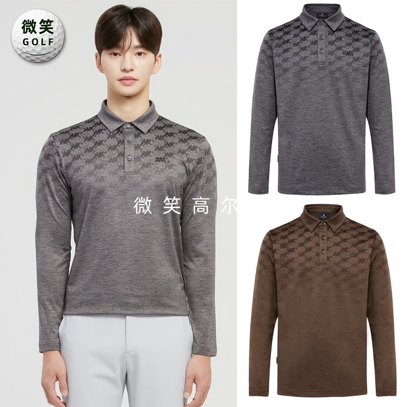高尔夫男翻领渐变弹力长袖T恤