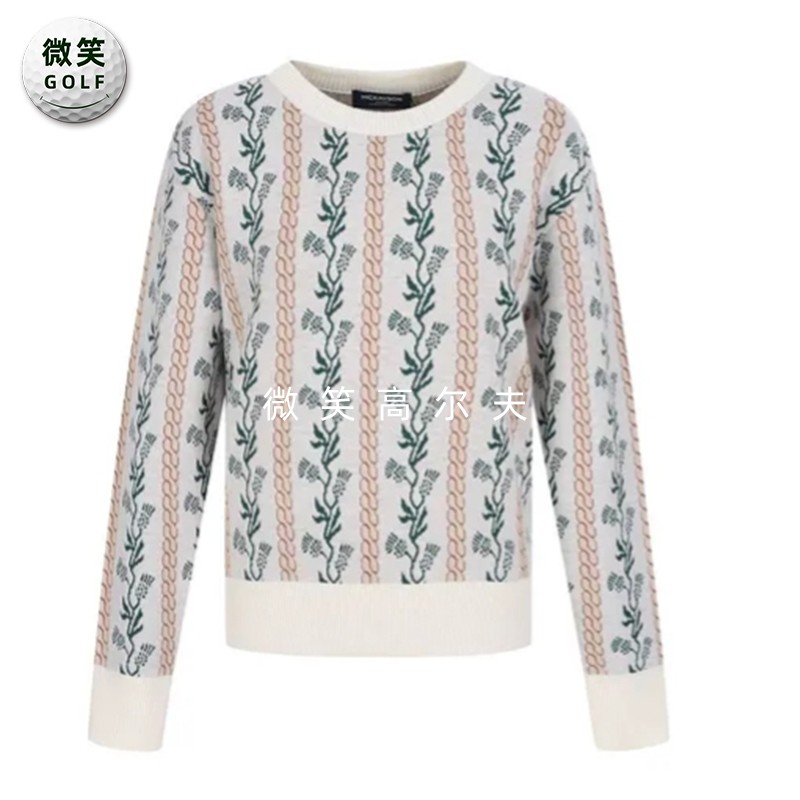 特价2025冬季新款韩国代购提花圆领高尔夫球服女士套头羊毛针织衫