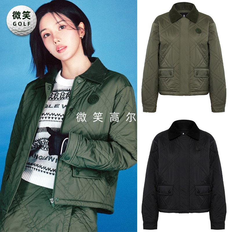 高尔夫女翻领绗缝夹克棉服外套