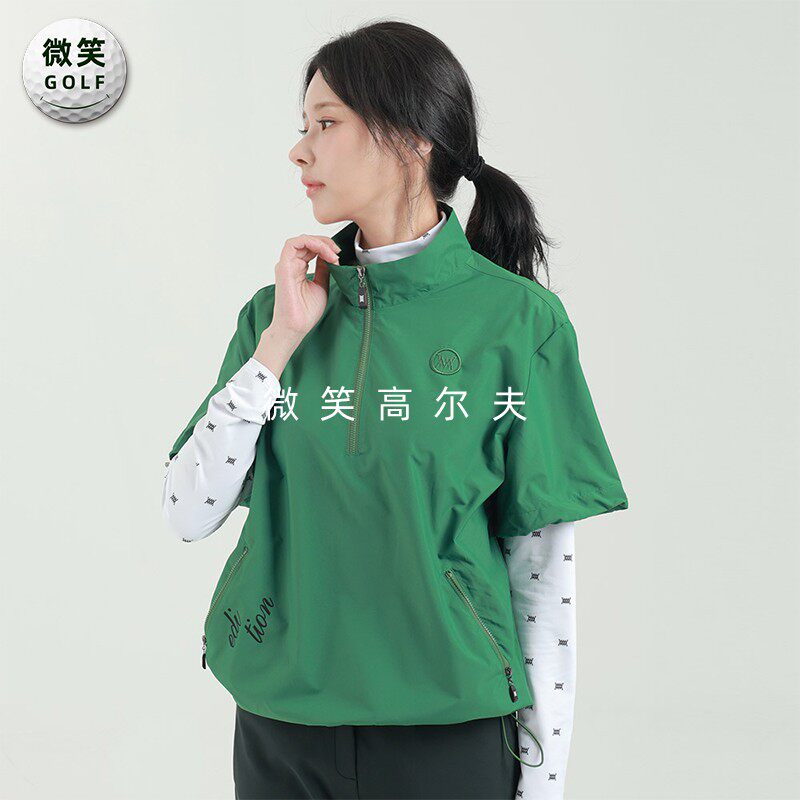 特价2025秋新款韩国代购立领叠穿高尔夫球服女士防风短袖宽松外套
