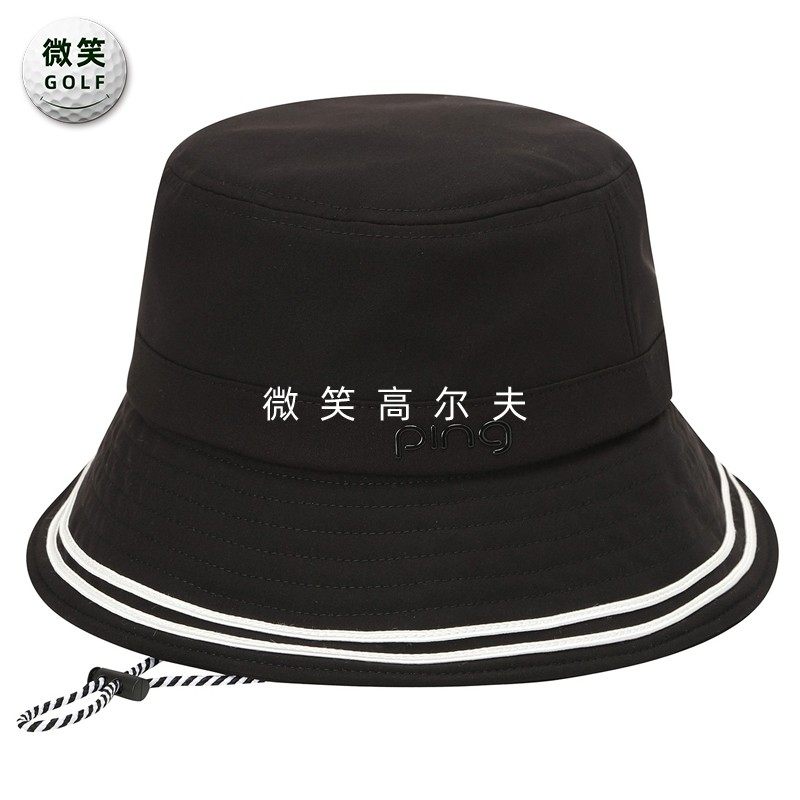 2025秋新品韩国代购PING高尔夫球帽女士条纹抽绳开口运动渔夫帽