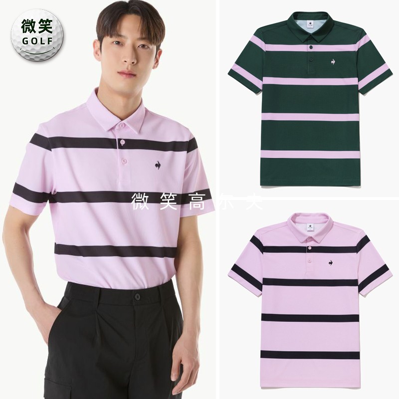高尔夫男士翻领条纹运动短袖T恤